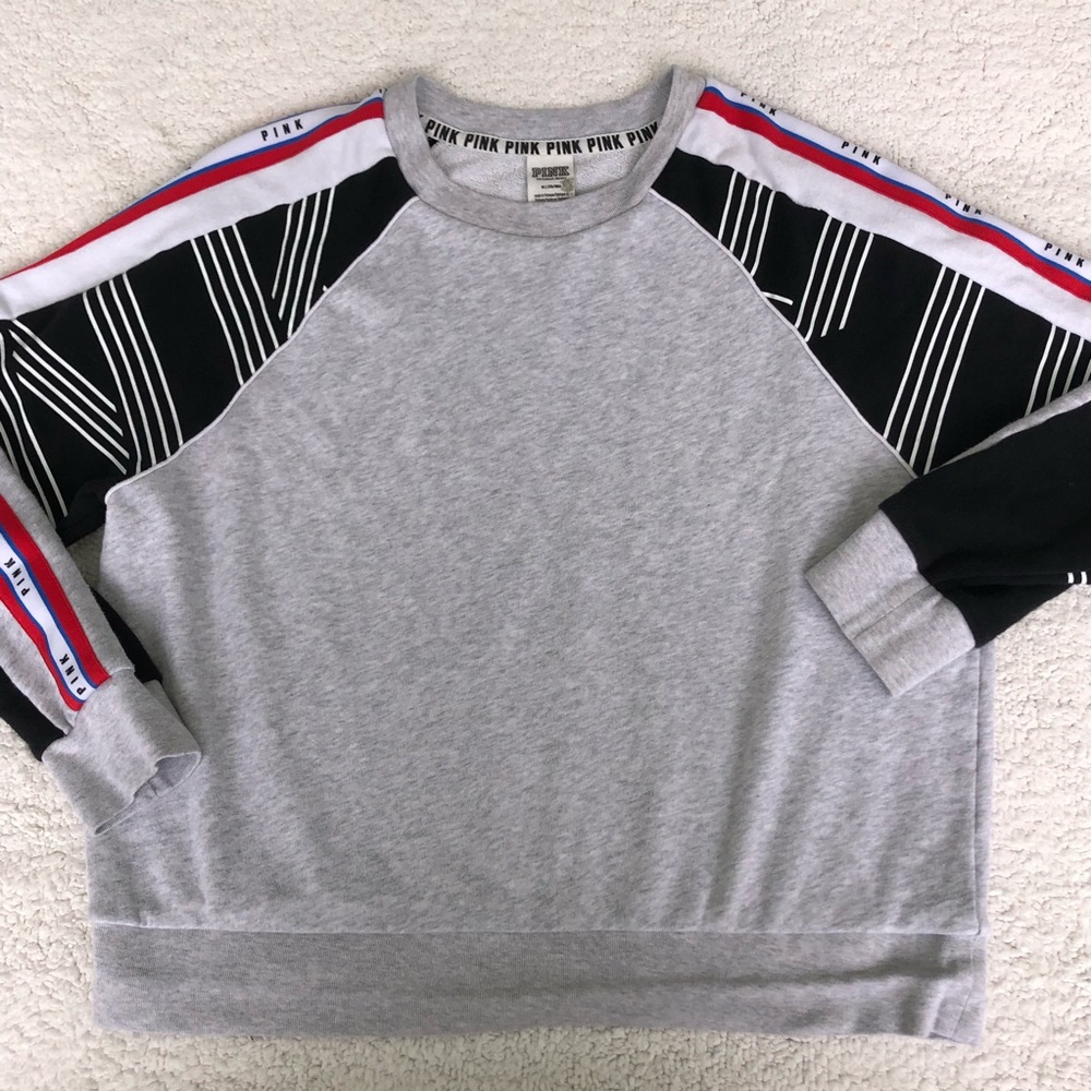 PINK Victoria’s Secret sweatshirt logo stripe gray women’s medium top pullover